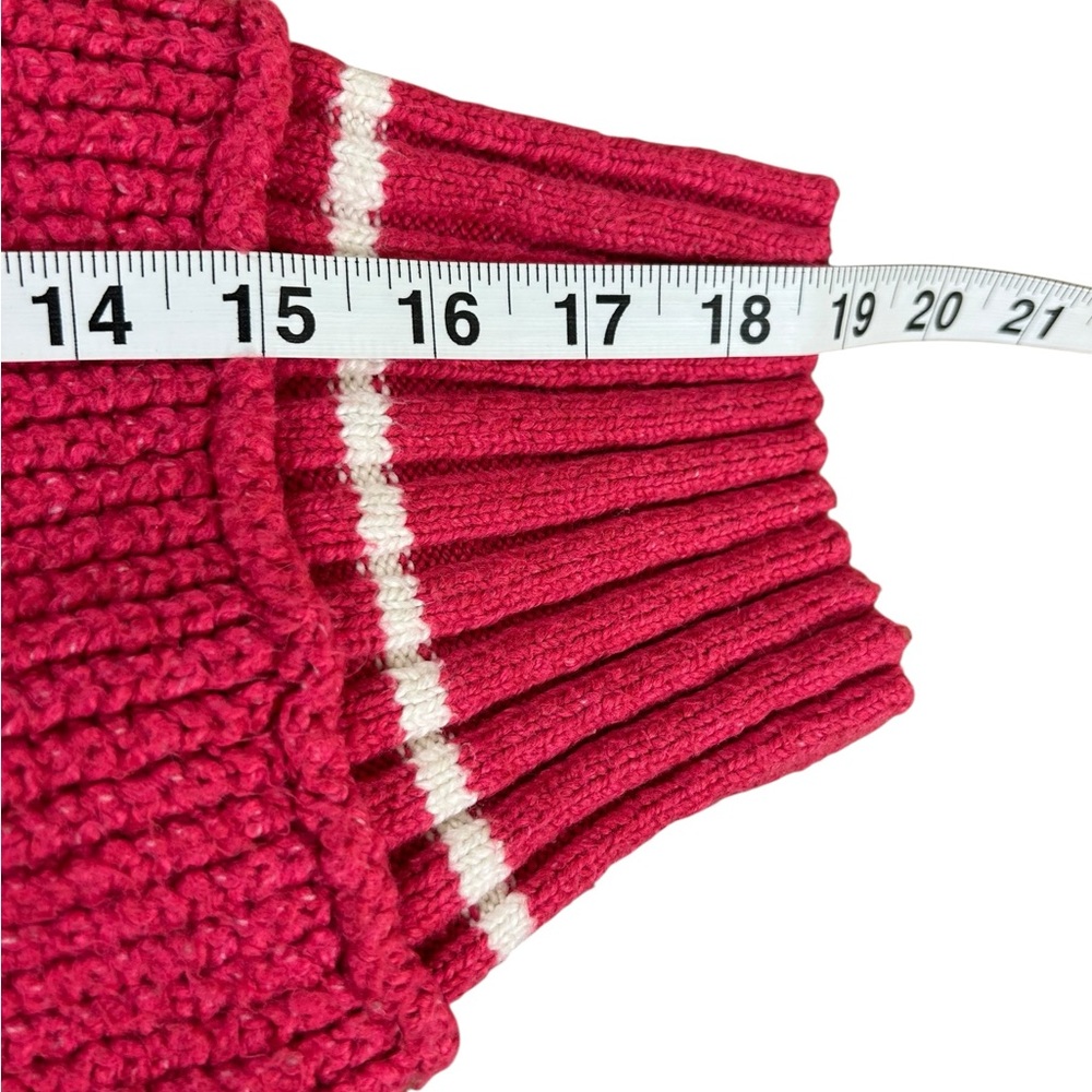 Anthropologie Maeve Tilly Varsity Cable Knit V-Neck Sweater Raspberry Pink 2X - Picture 10 of 11